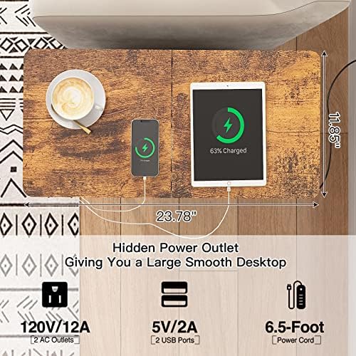 LIDYUK End Table with Charging Station, Narrow Side Table with Drawer