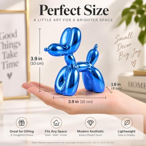 Blue Balloon Dog Decor,Balloon Animal Decor,Shelf Decor Preppy Room Decor,Cute Statue Home Decor, Bedroom Modern Sculpture Desk Decor,Office Gold Decorations Small Figurines