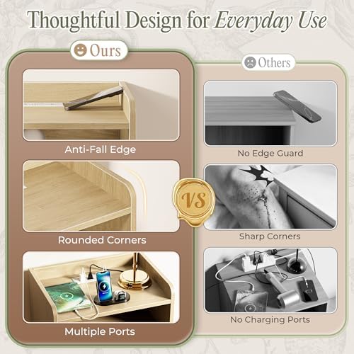 Huuger Nightstand Set of 2 with Charging Station, USB-C Port, End Tables
