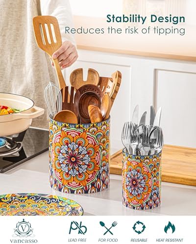 vancasso 7.3"+5.5" Utensil Holder, Porcelain Utensil Holder for Countertop