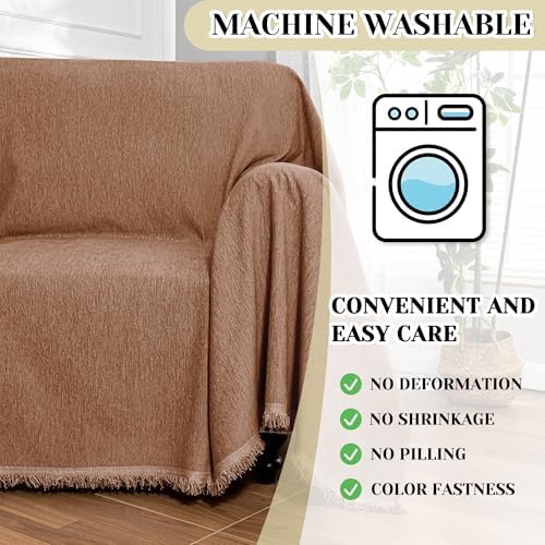 MEETSKY Oversized Chair Cover Armchair Small Couch Cover Single Sofa Cover for Dog Couch Cover for Sofa Recliner，Chenille Sofa Throw Cover for Pets Sofa Cover Thick Washable, 71" x 91", Camel