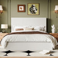Allewie Full Bed Frame, Adjustable Corduroy Headboard, Platform, White