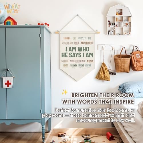Positive Affirmations Christian Wall Decor for Classroom, Inspirational Wall Hanging Pennant Flag Banner, Bible Verse Wall Decor for Homeschool Playroom 15x11 Inch
