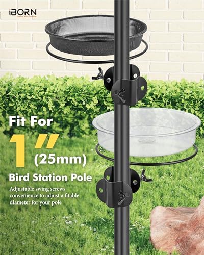 iBorn Bird Feeders Station Mesh Tray and Ring for 1” Pole Stand Station Outdoor Accessory for Humming Bird Feeders for Outside,Fit for 1 Inch Pole, Pack of 1 (Mesh & Water Tray, Pack of 2)