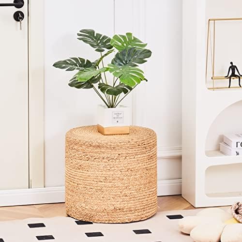 18'' Boho Ottoman Pouf Natural Water Hyacinth Rustic Handmade Lounge Pouffe