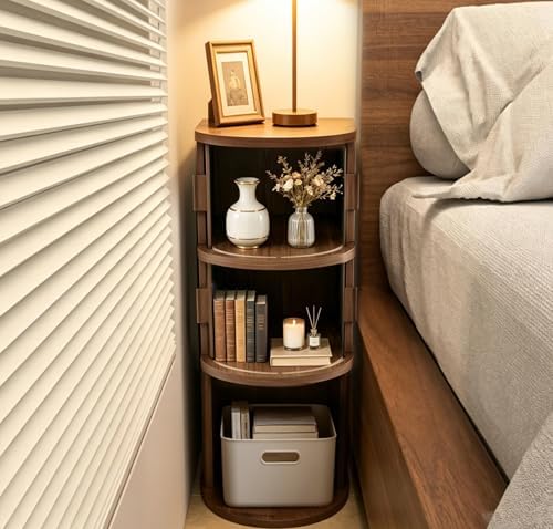Narrow Nightstand Set of 2, Wooden Skinny Nightstand with Sliding Doors
