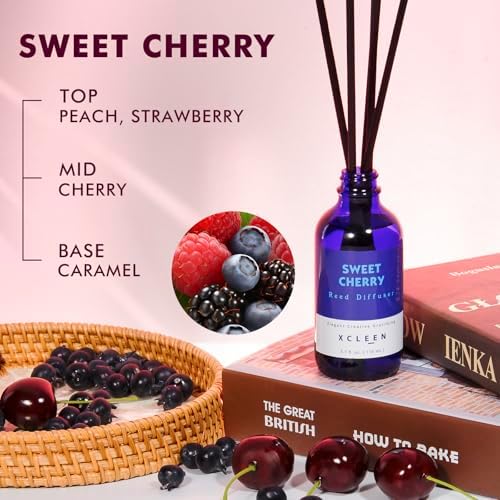 Xcleen Reed Diffuser Set, Sweet Cherry Oil Diffusers with 6 Rattan Sticks, Home Fragrance Reed Diffuser for Home, Bathroom Decor (Pack of 2)