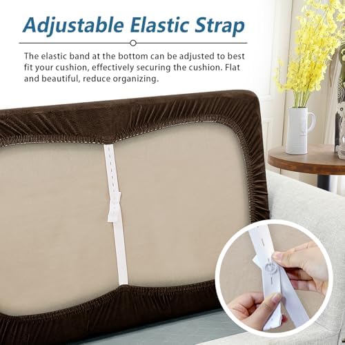 Loveseat Cushion Cover Leather-Look 1PC Stretch Love Seat Slipcover for Living Room Individual Couch Seat Protector, Pet-Friendly, Non-Slip, Easy Fit - Dark Brown