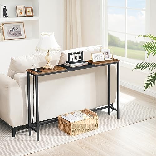 HOOBRO Narrow Console Table with Power Outlets, 44.9 Inches Sofa Table Slim