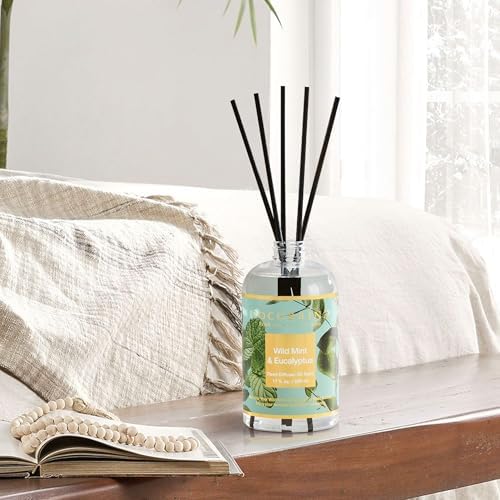 Cocorrína Reed Diffuser Refill Wild Mint & Eucalyptus 17oz (500ml) with 8 Sticks - Premium Long-Lasting Scented Oil, Home Fragrance for Bedroom, Bathroom Home Decor