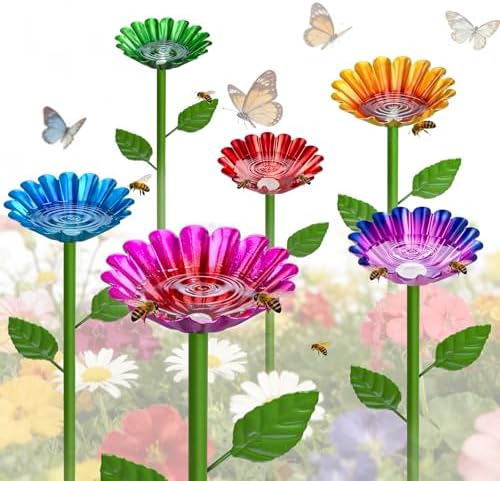 Mellbree Bee Watering Station, 6-Pack Metal Flower Bee Bath for Garden – Attract Butterflies & Pollinators – Colorful Outdoor Garden Stakes for Yard, Patio, Butterfly Garden, Gardening Essentials