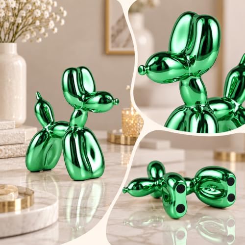 Green Balloon Dog Decor,Balloon Animal Decor,Shelf Decor Preppy Room Decor,Cute Statue Home Decor, Bedroom Modern Sculpture Desk Decor,Office Gold Decorations Small Figurines