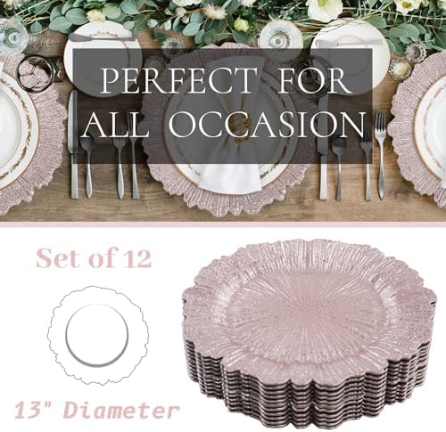 MAONAME Pink Charger Plates Set of 12, Reef Chargers for Dinner Plates