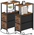 TUTOTAK Narrow End Table with Charging Station, Skinny Side Table