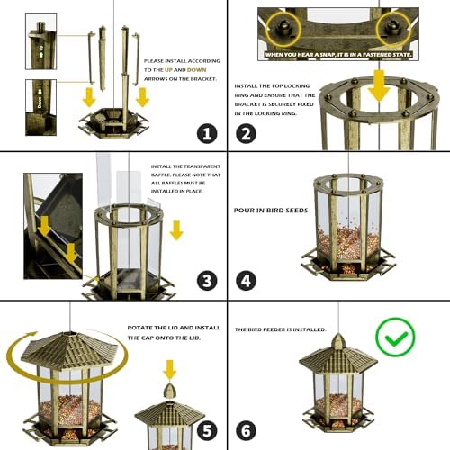 Birdream 2 Pack Bird Feeders for Outdoor, Retro Pagoda Design Fun Installation Bird Feeder, Attracting Wild Birds Chickadees Goldfinches Cardinals Finches and Sparrows - Retro Gold