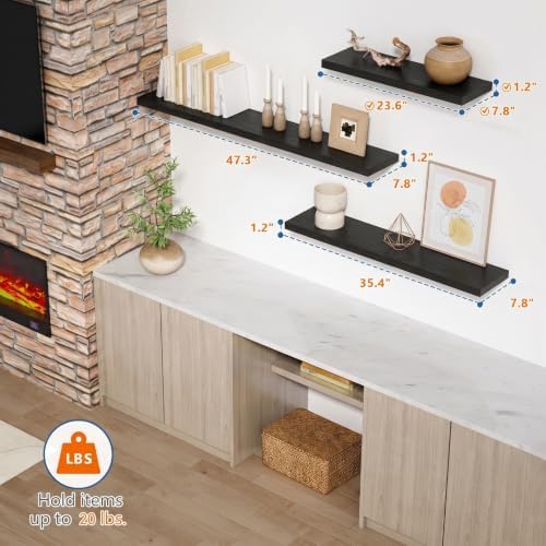 Black Floating Shelves 24 Inch, Modern Wall Hanging Book Shelf for Bedroom