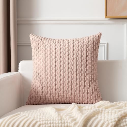 Kevin Textile Soft Corduroy 16x16 Inch Pillow Covers 2 Pack, Light Pink