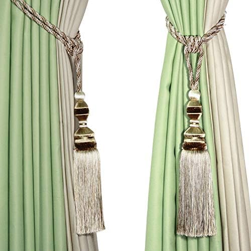 2 Pack Tassel Curtain Tiebacks Drapery Curtain Holdbacks-Beige