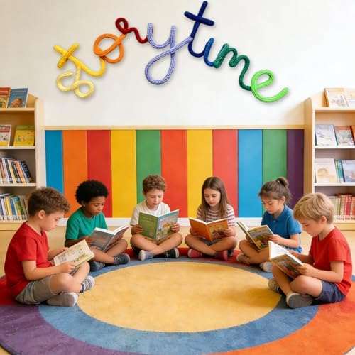 Handmade Storytime Wall Sign-Knitted Wire Storytime Sign Reading Corner Sign Decor story time wall sign wire Letters Book Corner Decor for Kids Room Nursery & Playroom (Rainbow Story)