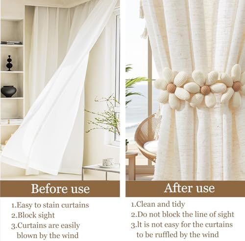 2pcs Curtain Ties Flower Curtain Buckles, Curtain Holdbacks,Curtain Clips, Cute Flower Curtain Ties Decorative Rope for Bedroom Window Treatment ﻿
