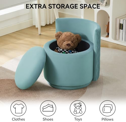 Large Velvet Vanity Chair, 360° Swivel Makeup Chair with Storage, Teal