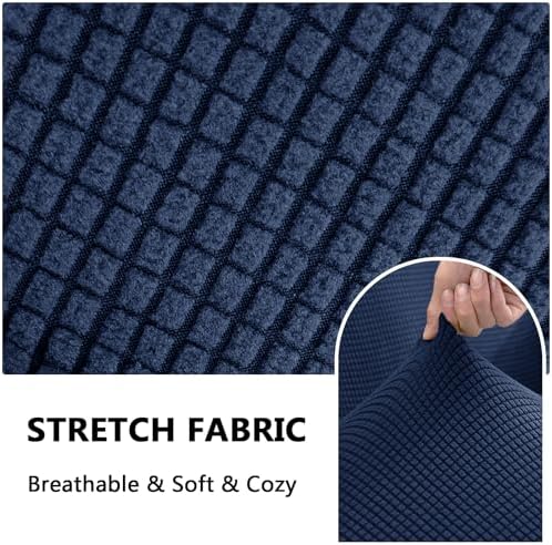 3 Piece Stretch Matching Chair and Ottoman Slipcover Set, Jacquard Arm Chair/Ottoman/Fitted Seat Covers, Non-Slip Accent Armchair and Foot Stool Slip Cover (Navy,3 Pieces Set)