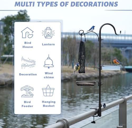 Deck Bird Feeding Station | Premium Multi Feeder Hanging Kit with Bird Bath & Sock Feeder | Attracts Wild Birds, Planter Hanger Hook for Outdoor Deck, Patio, Garden