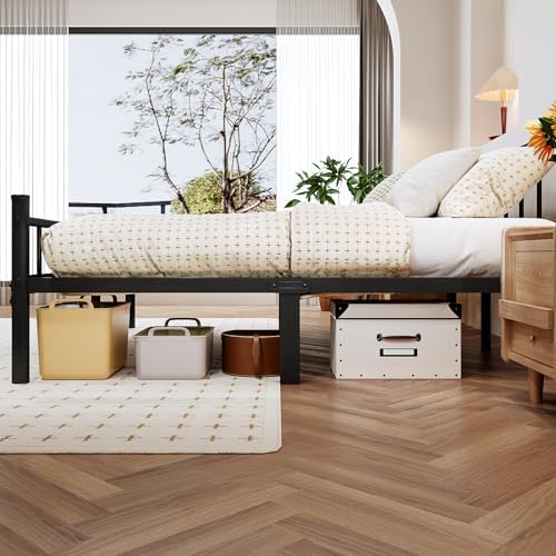 zizin Queen Metal Bed Frame with Headboard and Footboard Steel Slat Support