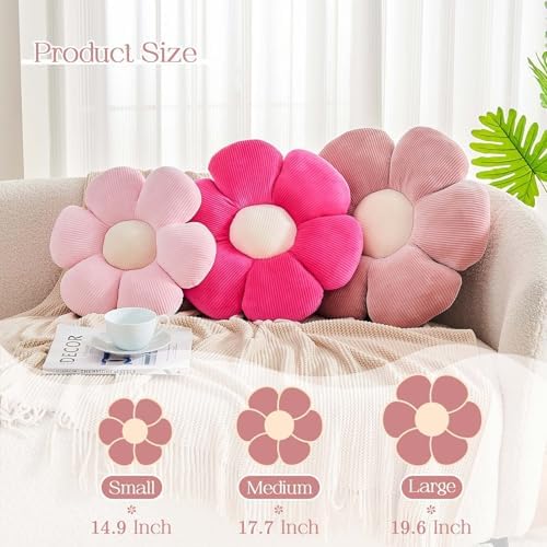 Kcvvcr Pink Flower Pillow, 19.6" Cute Flower Shaped Floor Pillow, Aesthetic Floral Plush Daisy Decorative Throw Pillows for Bed Sofa Couch