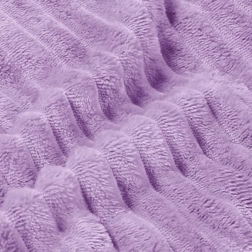BEDELITE 3D Ribbed Lavender Fleece Throw Blanket for Couch, 50x60 Inch