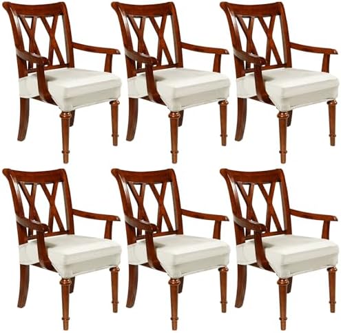 Havawish Extra Wide Dining Chair Seat Covers, Beige White, Velvet, 6 Pcs