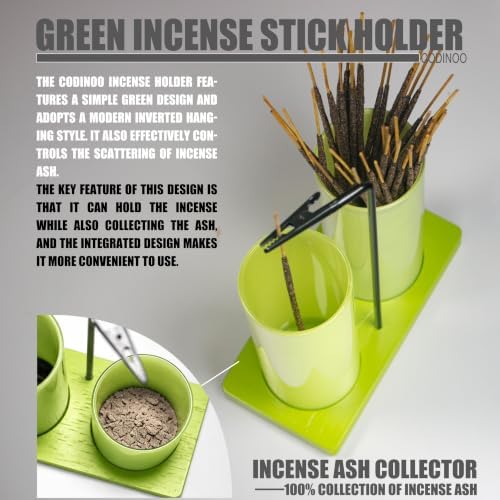 2 in 1 Incense Holder for Sticks,Glass Incense Burner Holder with Storage,Upside Down Incense Holder for Sticks with Glass Ash Catcher for Meditation Yoga Spa Room Home Decor[2 Long Light Green]
