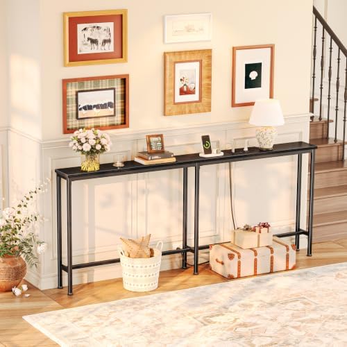 Huuger 70.8 Inch Console Table, Skinny Sofa Table with Charging Station