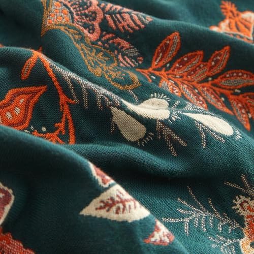 Bailix Boho Throw Blanket, 100% Cotton, Woven Floral Pattern, 80"x90"
