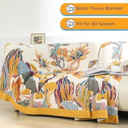 100% Organic Cotton Vintage Muslin Throw Blanket 50" x 60" Yellow