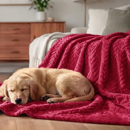 Exclusivo Mezcla Fleece Throw Blanket for Couch Sofa, 50”x70”, Deep Red