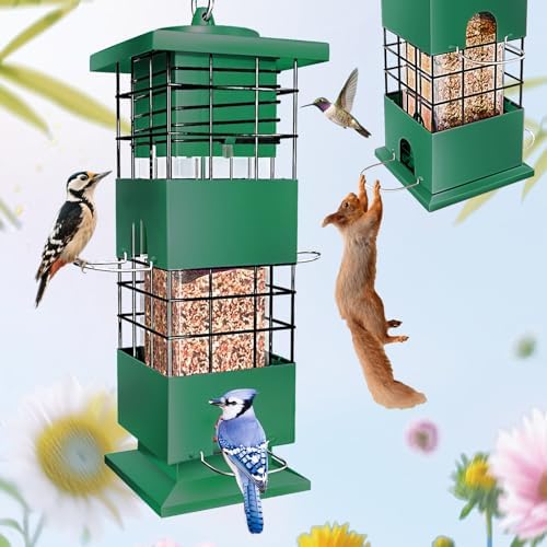 Squirrel Proof Bird Feeder,3.5Lb,4 Ports,Weight Activated,Easy Refill