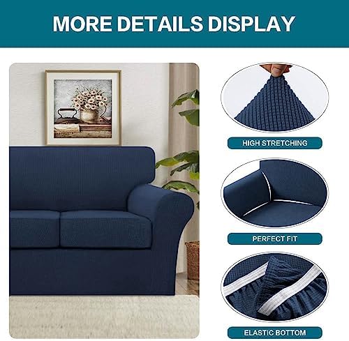 Turquoize 3 Piece Sofa Covers for 2 Cushion Couch Sofa Slipcover Soft Couch Cover for Dogs-Washable Sofa Furniture Covers with 2 Individual Cushion Covers, (2 Cushion Sofa, Navy)