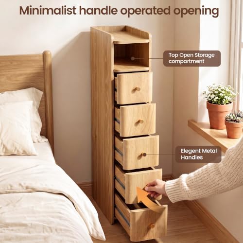 FurSch 37”H Tall 7.87”W Narrow Nightstand with 5 Drawers for lofted Dorm