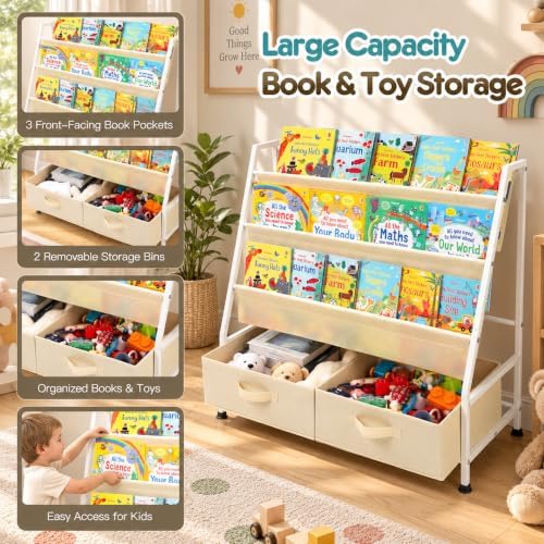 32" Kids Bookshelf and Toy Storage Organizer, Montessori Toddler Bookshelf