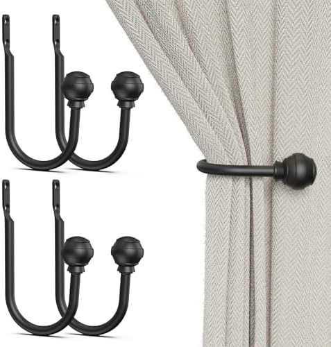 Hion Curtain Holdbacks Black 4pcs, Curtain Tiebacks Wall Mounted Hooks