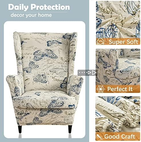 Wing Chair Slipcover, 2-Piece Printed Wingback Chair Cover
