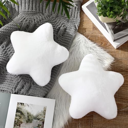 Beeveer 2 Pcs 11 Inch Star Pillow Decorative Gift, White