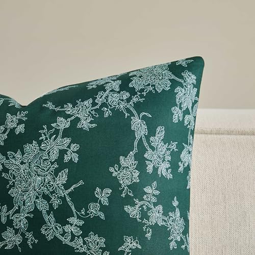 100% Cotton French Pastoral Throw Pillow Covers Set of 2, 12x20 Inch Background/Green Farmhouse Decorative Cushion Covers for Sofa Bed Living Room Home Decor