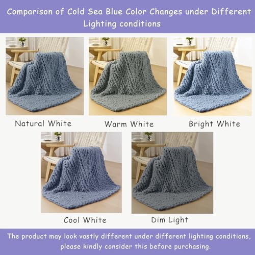 Bigacogo Chunky Knit Throw Blanket for Couch, 40x80 inches, Cold Sea Blue