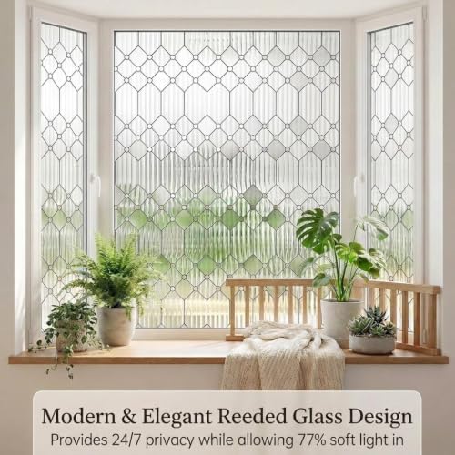 Sunbaby Reeded Glass Window Privacy Film, Static Cling 23.6"x157.4"