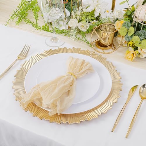 LIYH 8 Pcs Heavy Duty Gold Charger Plates for Wedding & Party, 13 Inch