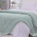 Bigacogo Chunky Knit Throw Blanket for Couch, 51x63 inches, Misty Green