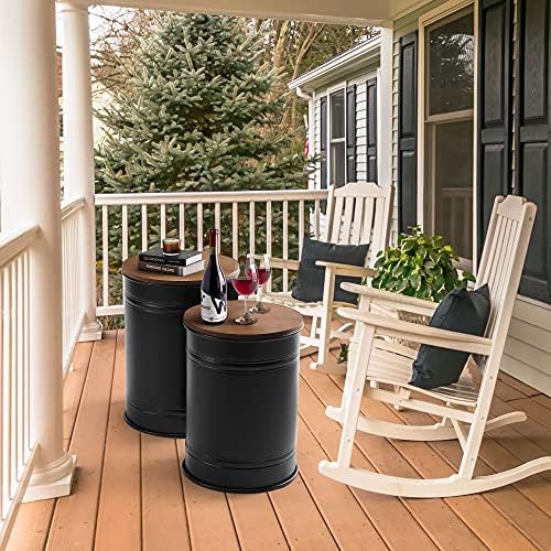 RUSTOWN Farmhouse Accent Side Table, Set of 2 Galvanized Storage Ottoman