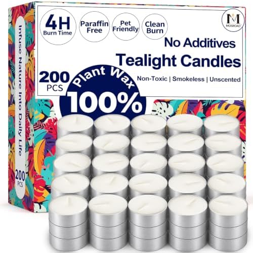 Tea Lights Candles 200 Pack, 4 Hour Palm Wax Tealights